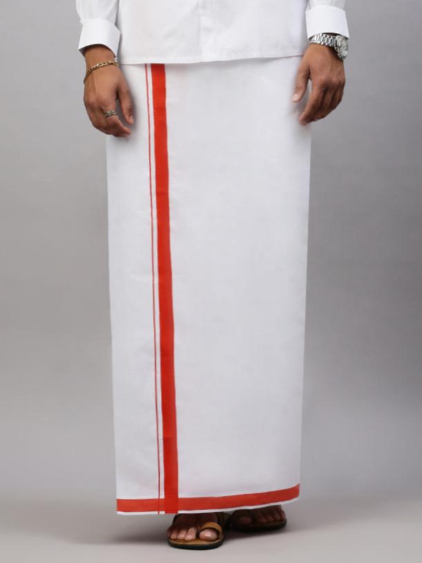 Mens White Shirt with Single Dhoti Dark Orange Combo WS08