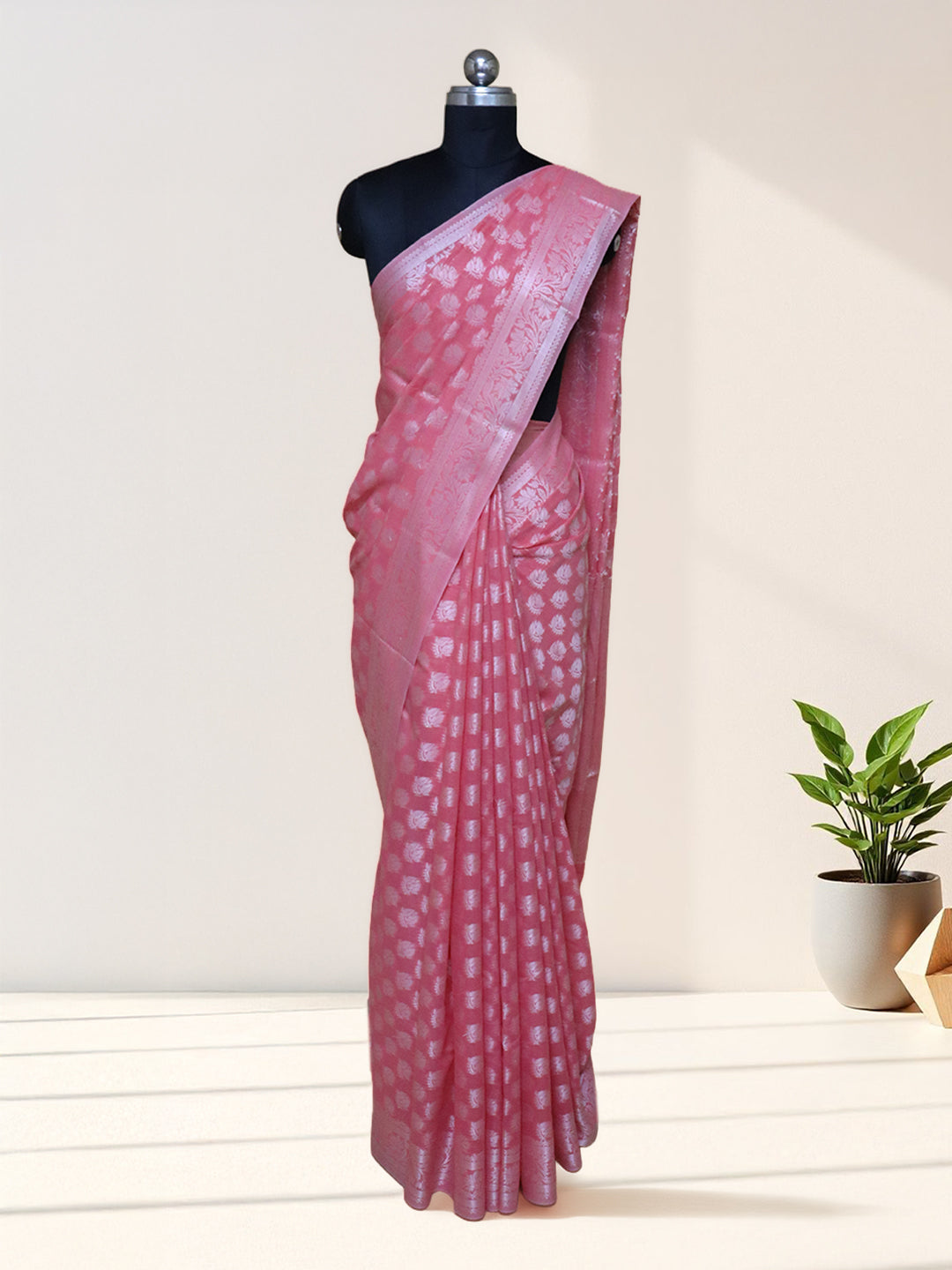 Women Pink Cotton Saree PCS243