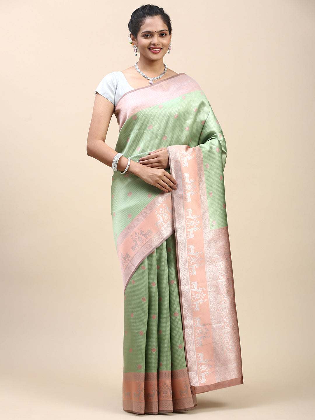 Women Semi Silk Saree Green SS299