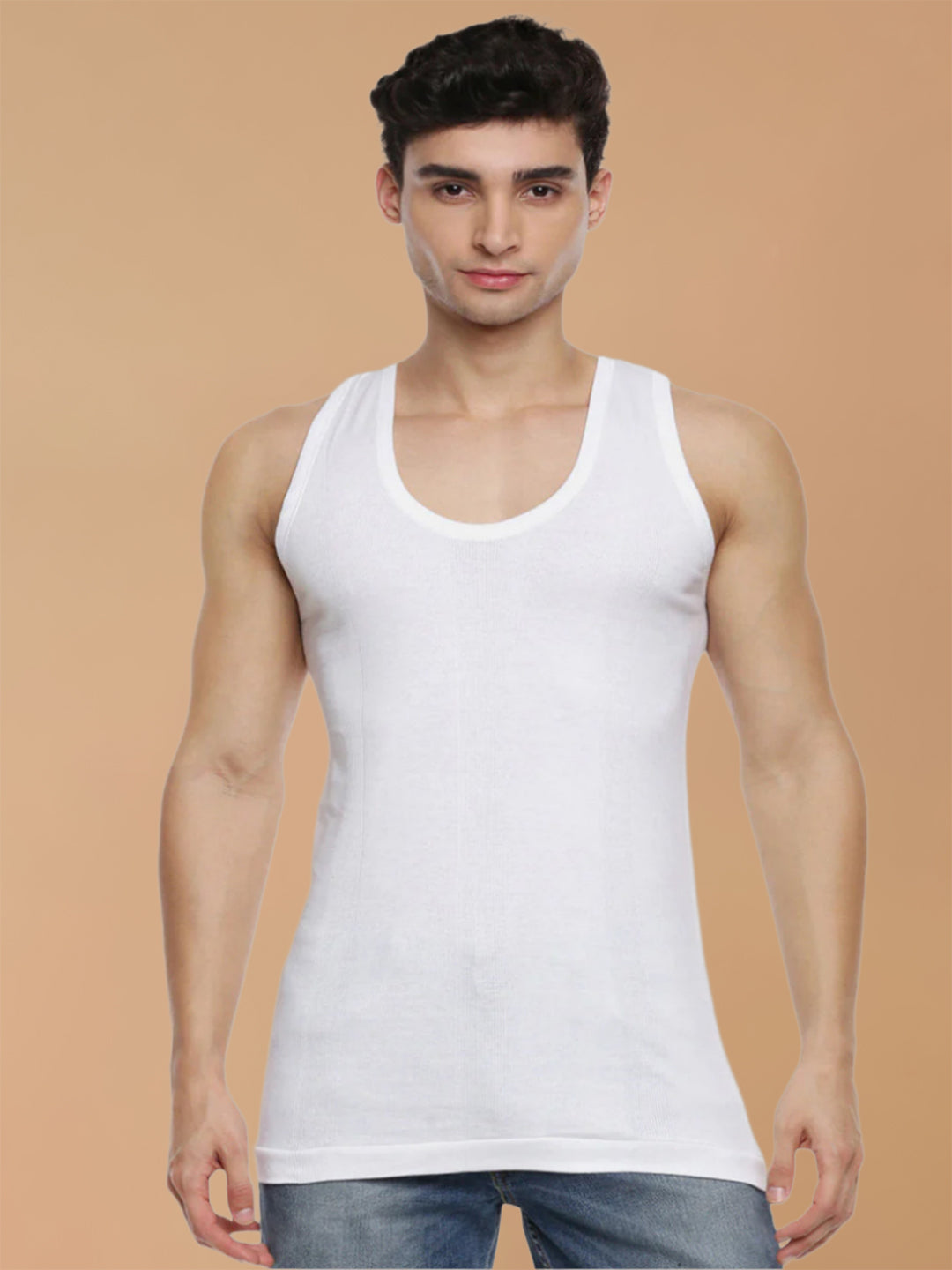 100% Combed Cotton White Vest RN Compact (Pack of 2)