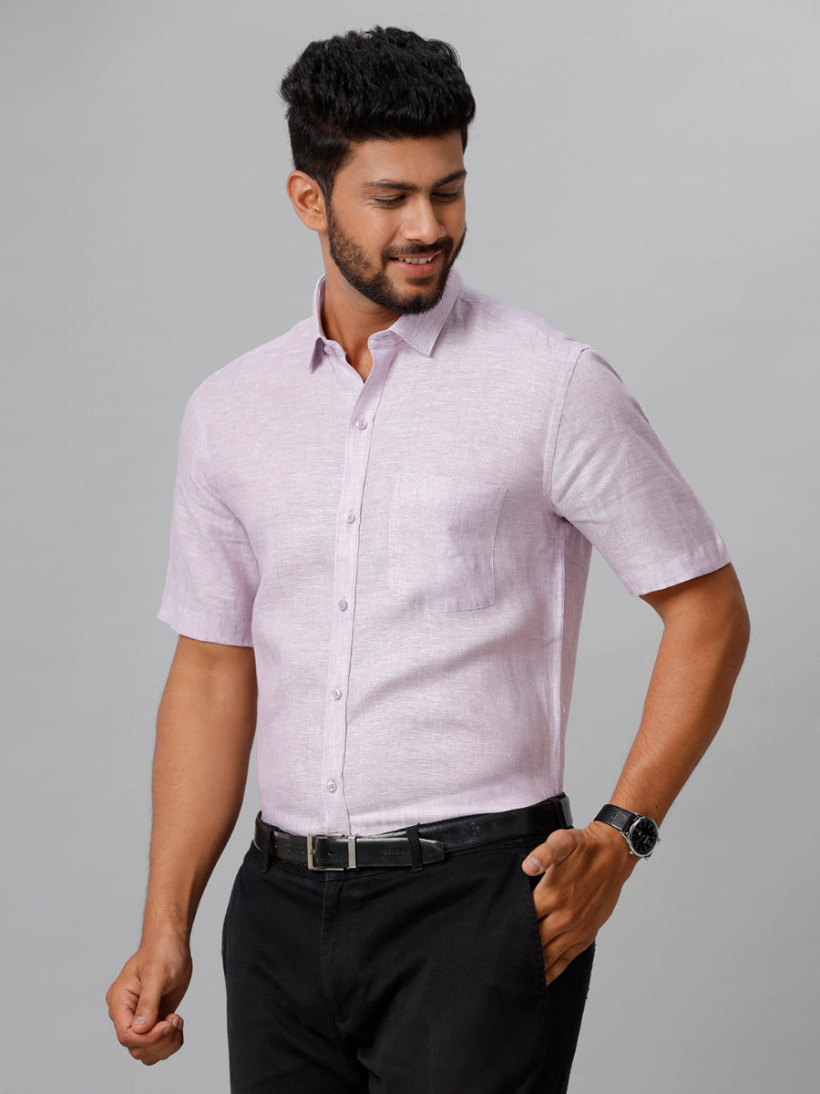 Mens Pure Linen Violet Smart Fit Half Sleeves Shirt-Side view