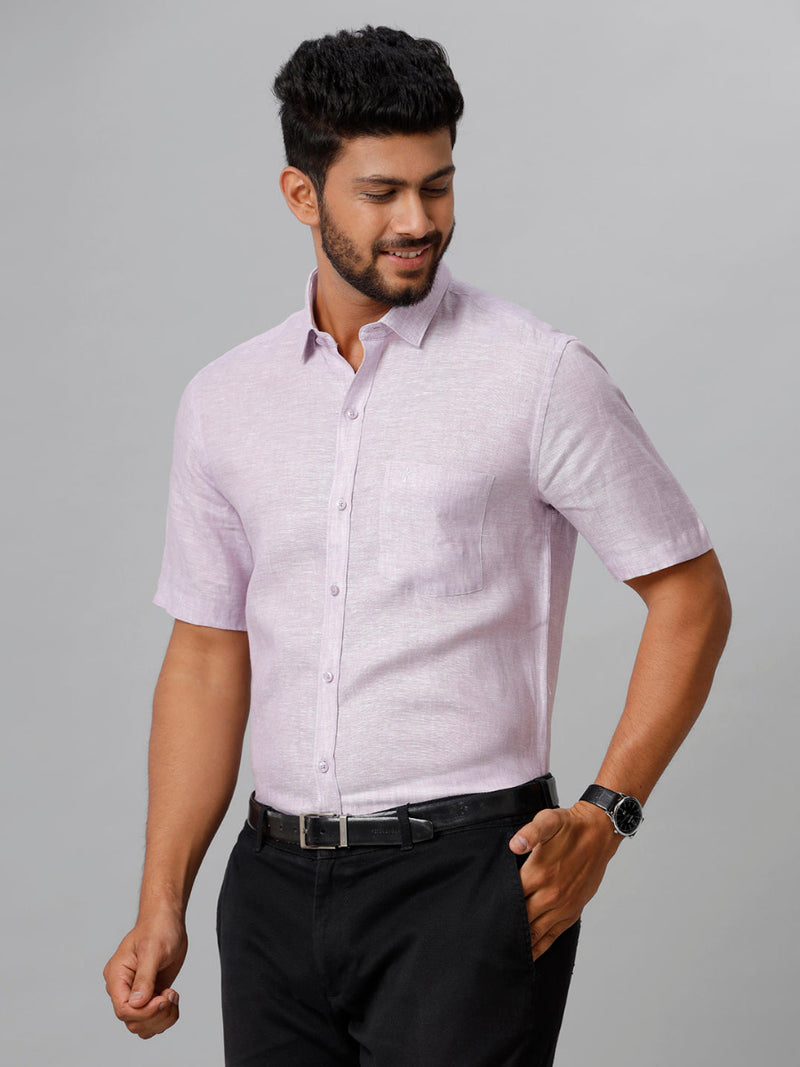 Mens Pure Linen Violet Smart Fit Half Sleeves Shirt