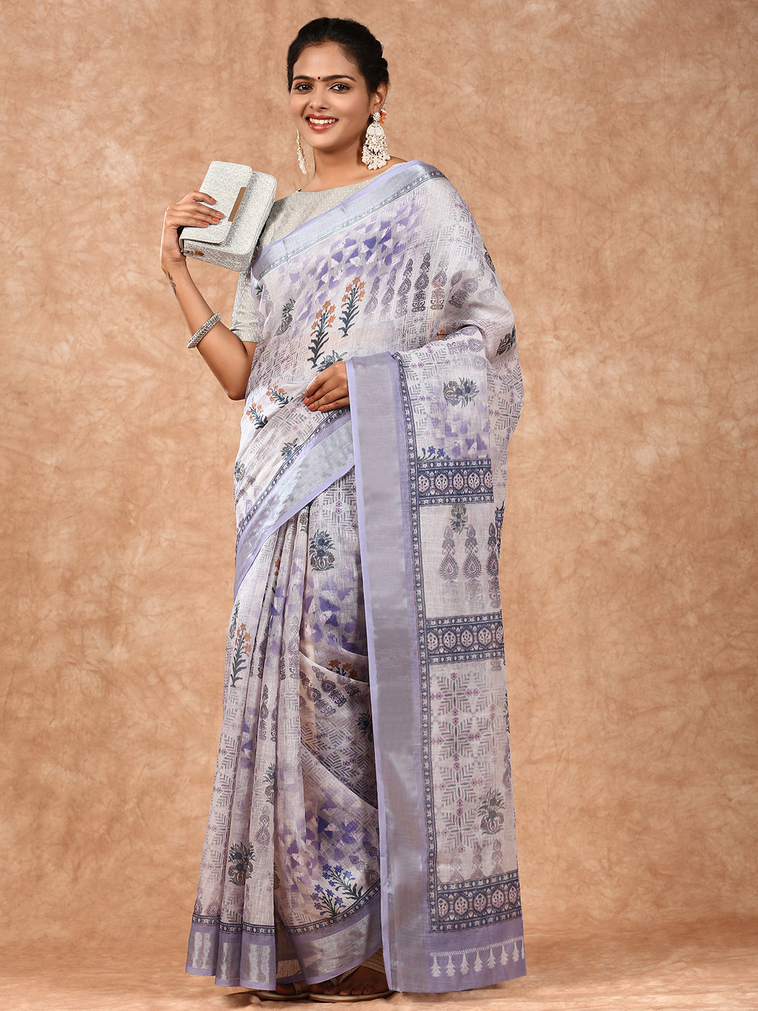 Women Semi Linen Saree Violet SL122