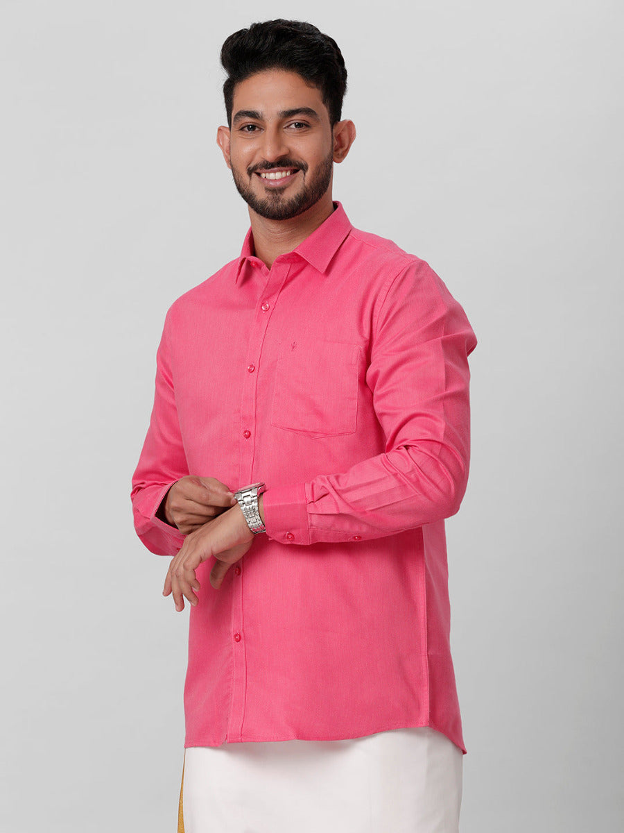 Mens Cotton Formal Pink Full Sleeves Shirt T31 TG2-Front view