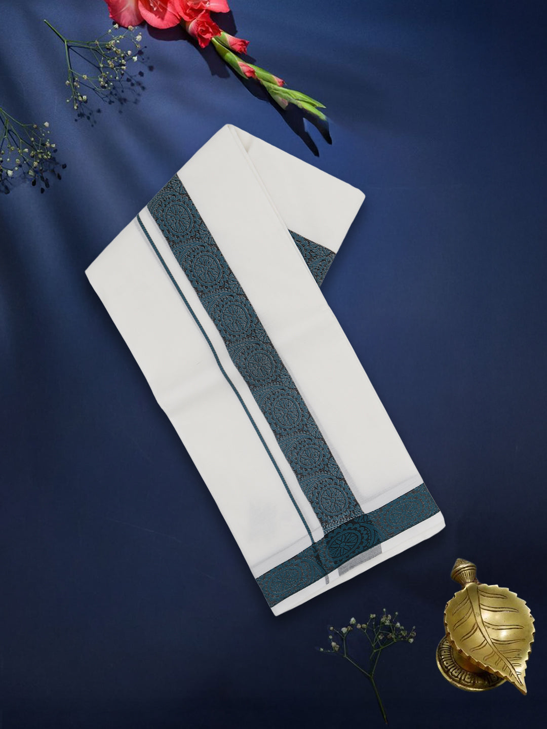 Men Premium Cotton Double Layer White Dhoti with Fancy Border Luxury Club LC23