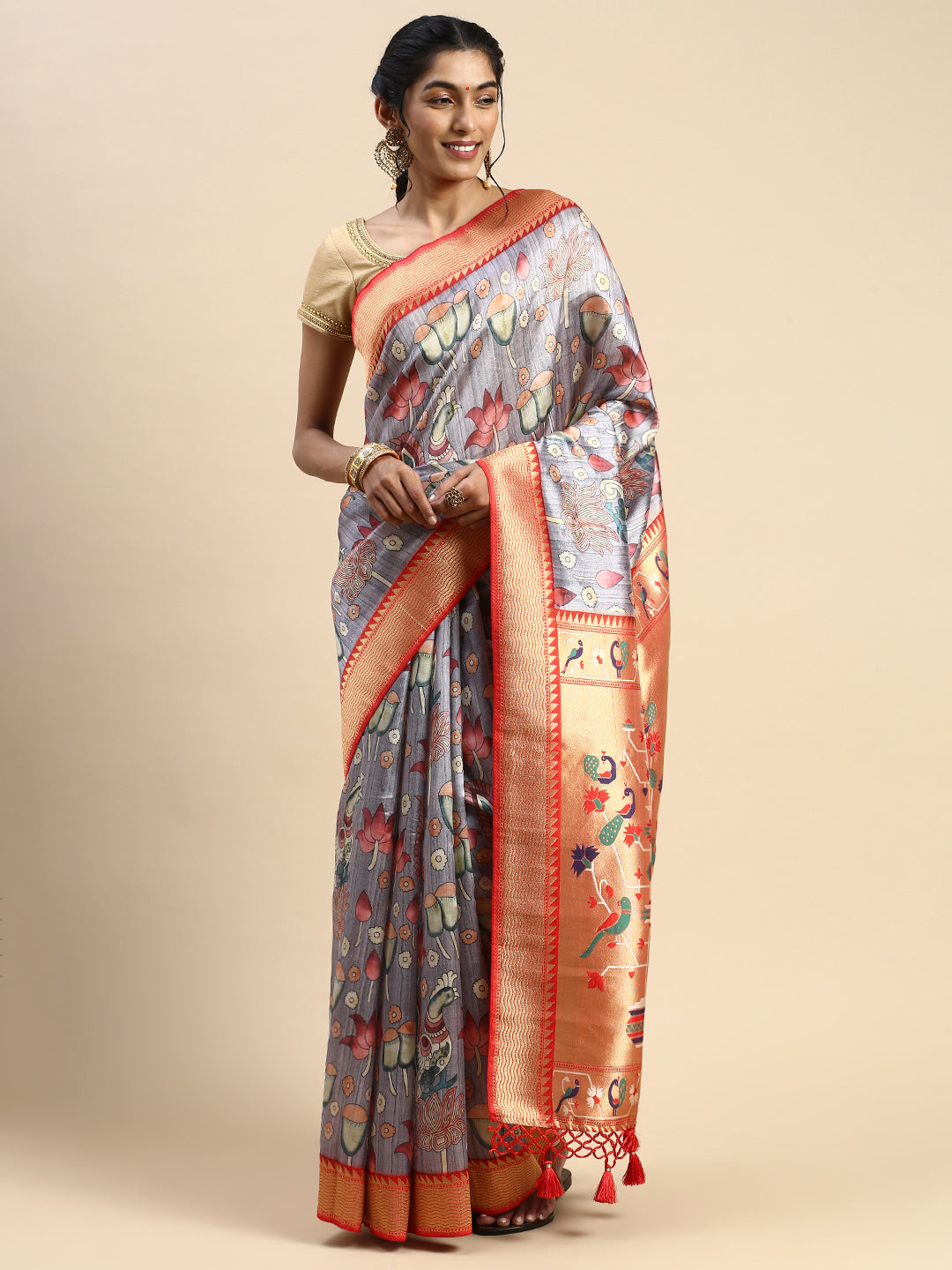 Women Semi Tussar Fancy Colour Printed Saree  ST95