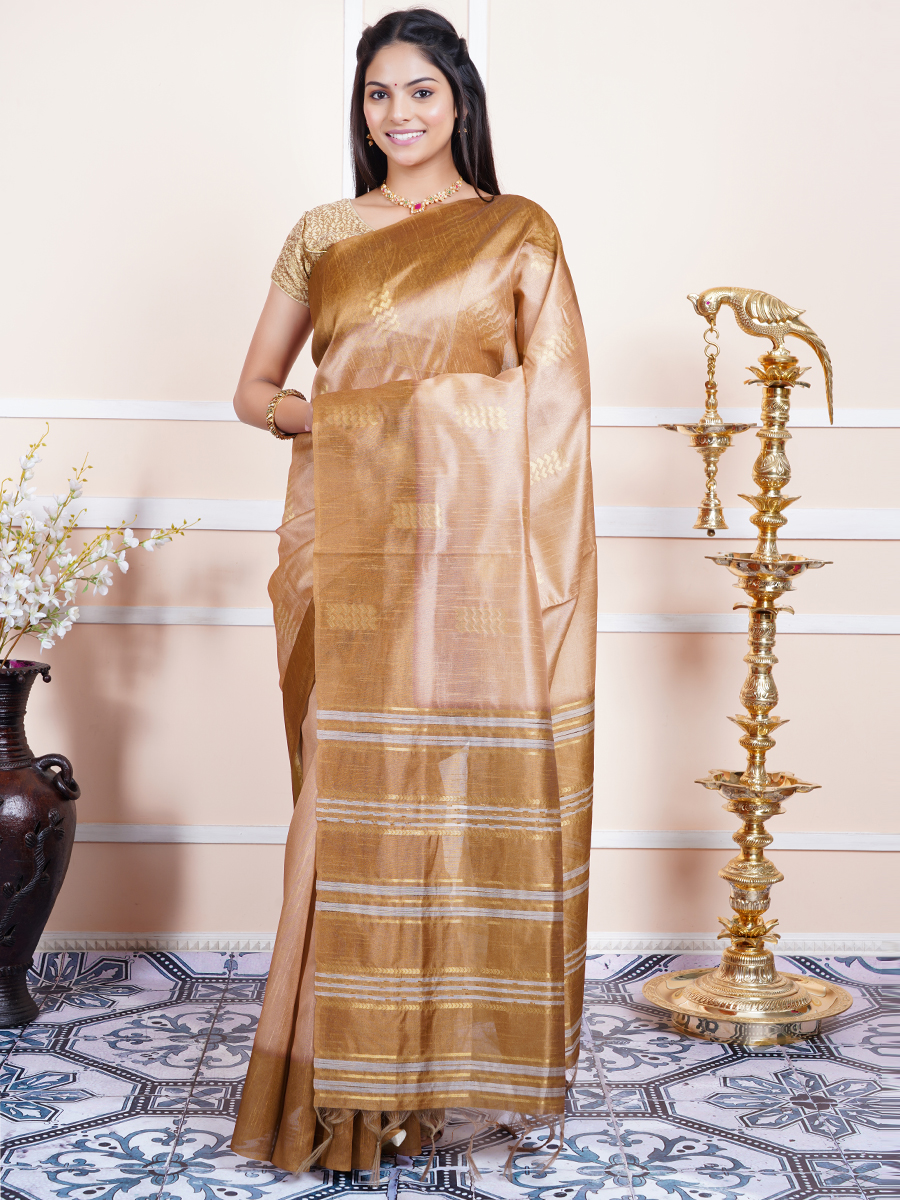 Women Semi Raw Silk Weaving Saree Brown SRS54