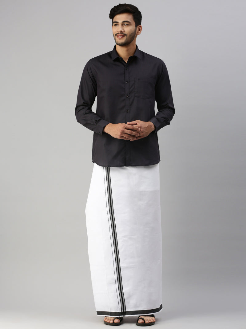 Mens Black Matching Border Dhoti & Full Sleeves Shirt Set Evolution IC10