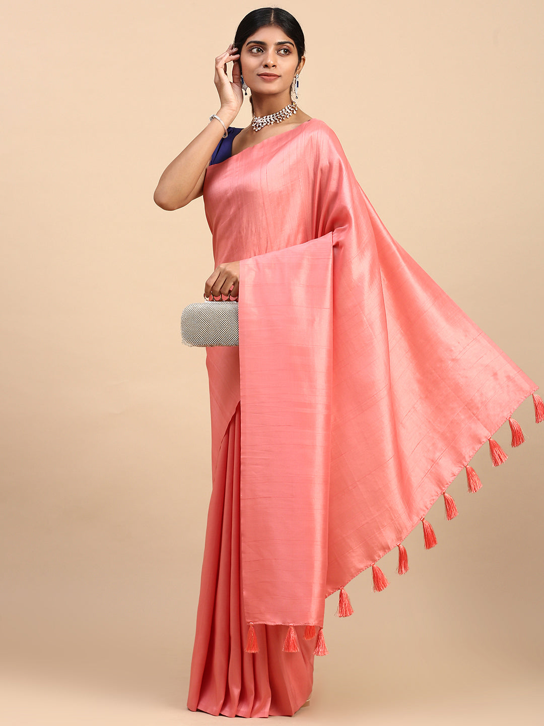 Women Pure Cotton Saree Pink PCS105