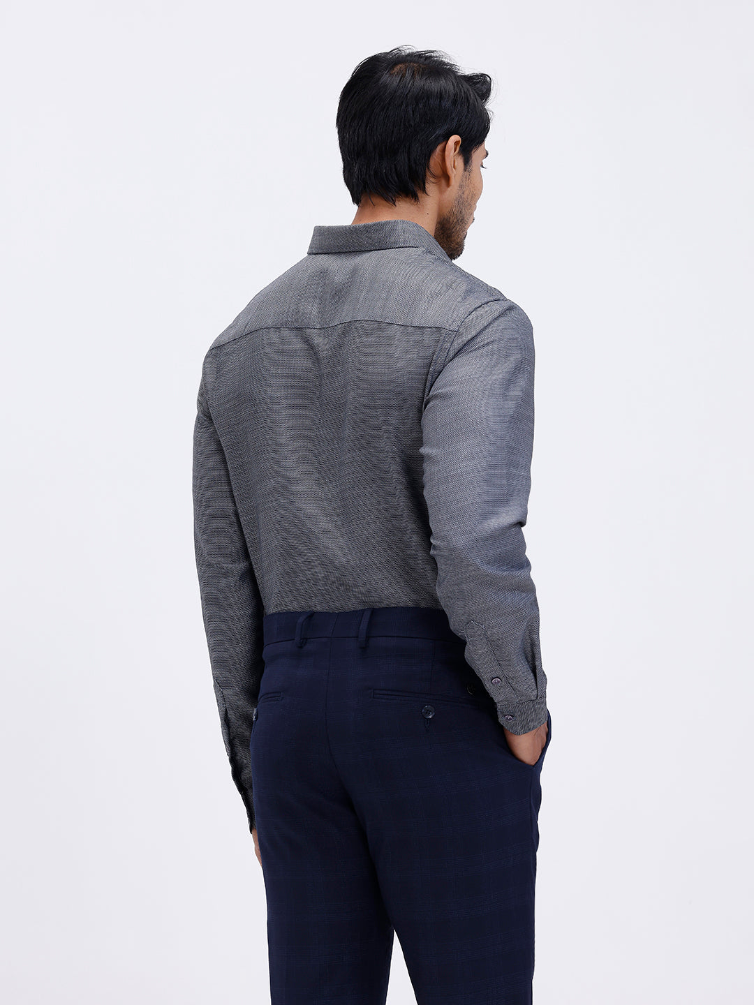 Men Cotton Rich Full Sleeve Shirt Grey Black Dobby T59 AIT5