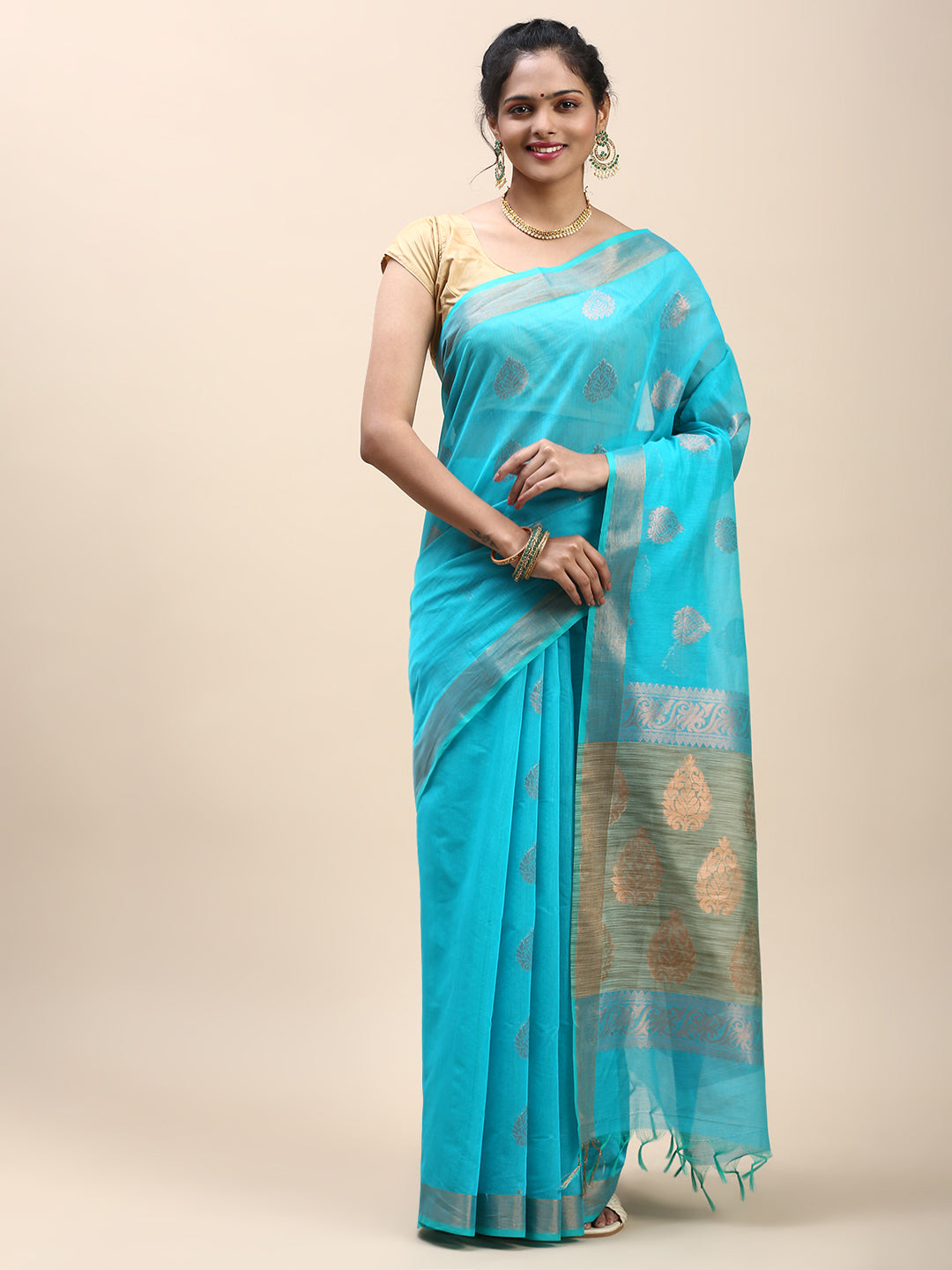 Women Semi Cotton Saree Blue SC28