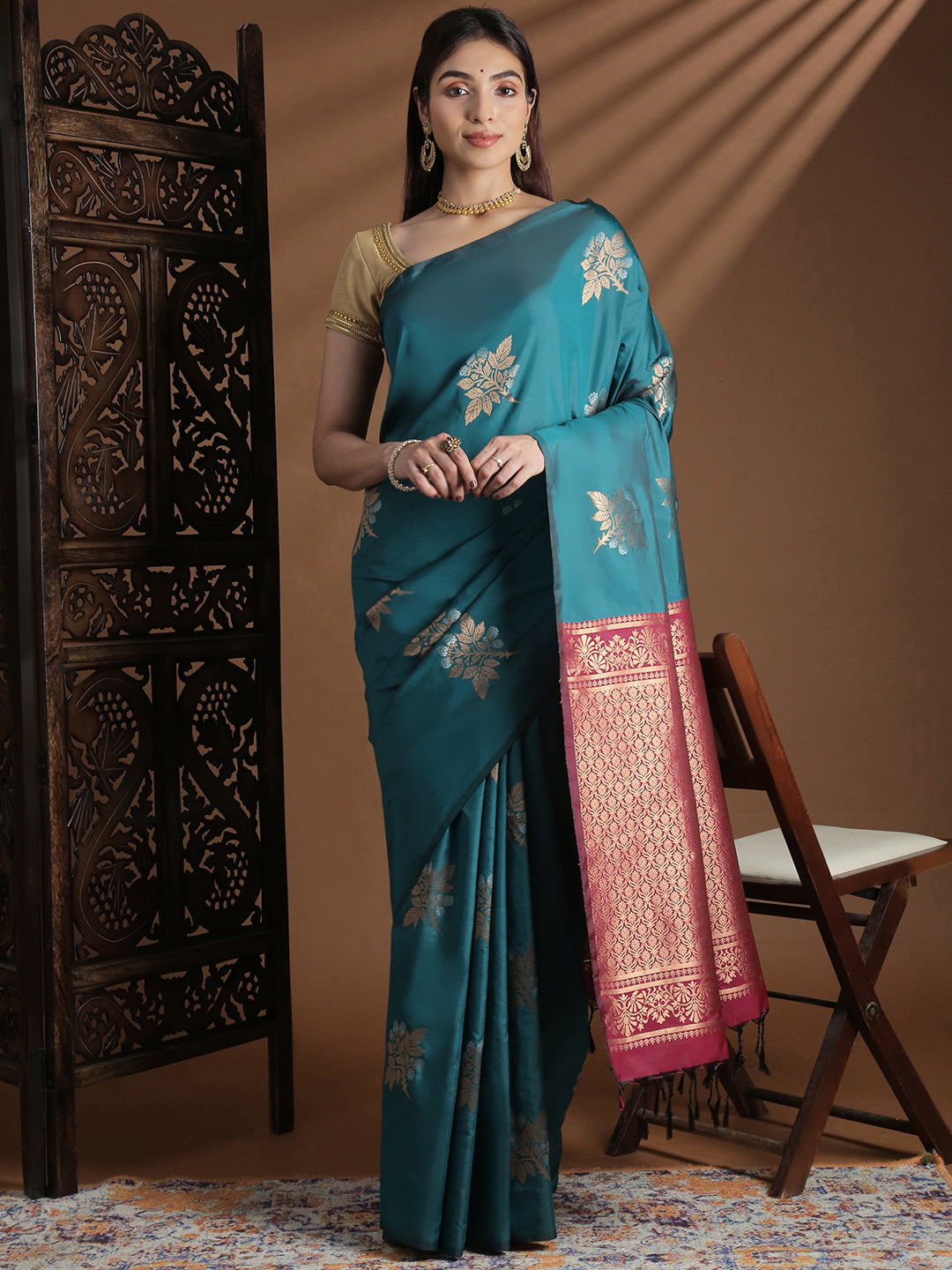 Women Soft Silk Saree Jungle Green SS412
