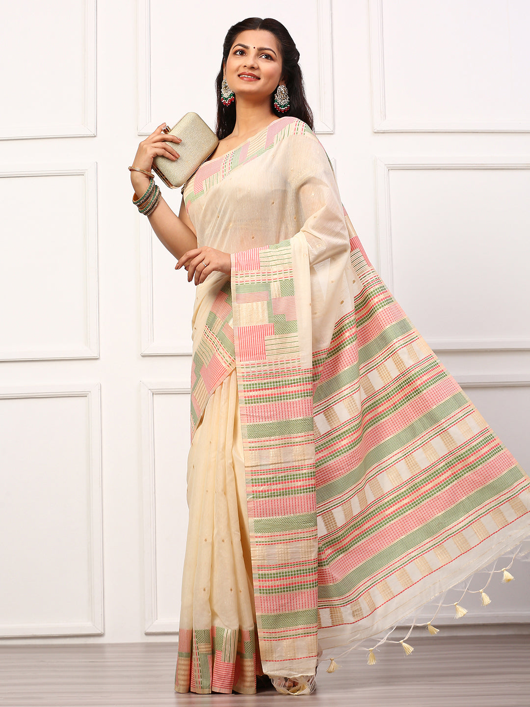 Womens Semi Silk Saree Cream SS247