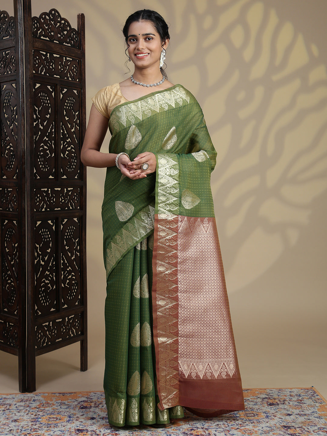 Women Green Kora Cotton Saree SK130