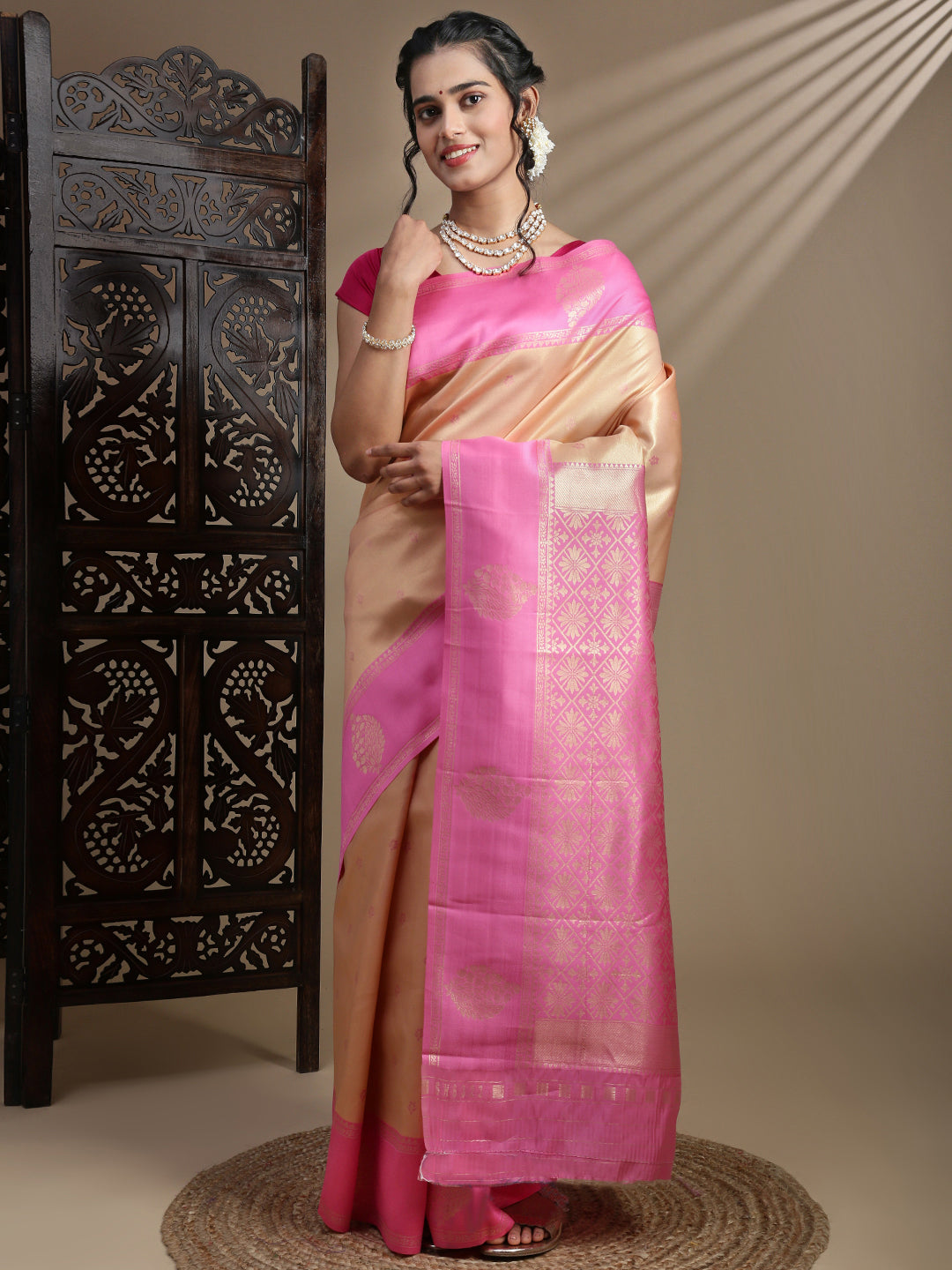 Women Light Orange Art Silk Saree ASS111