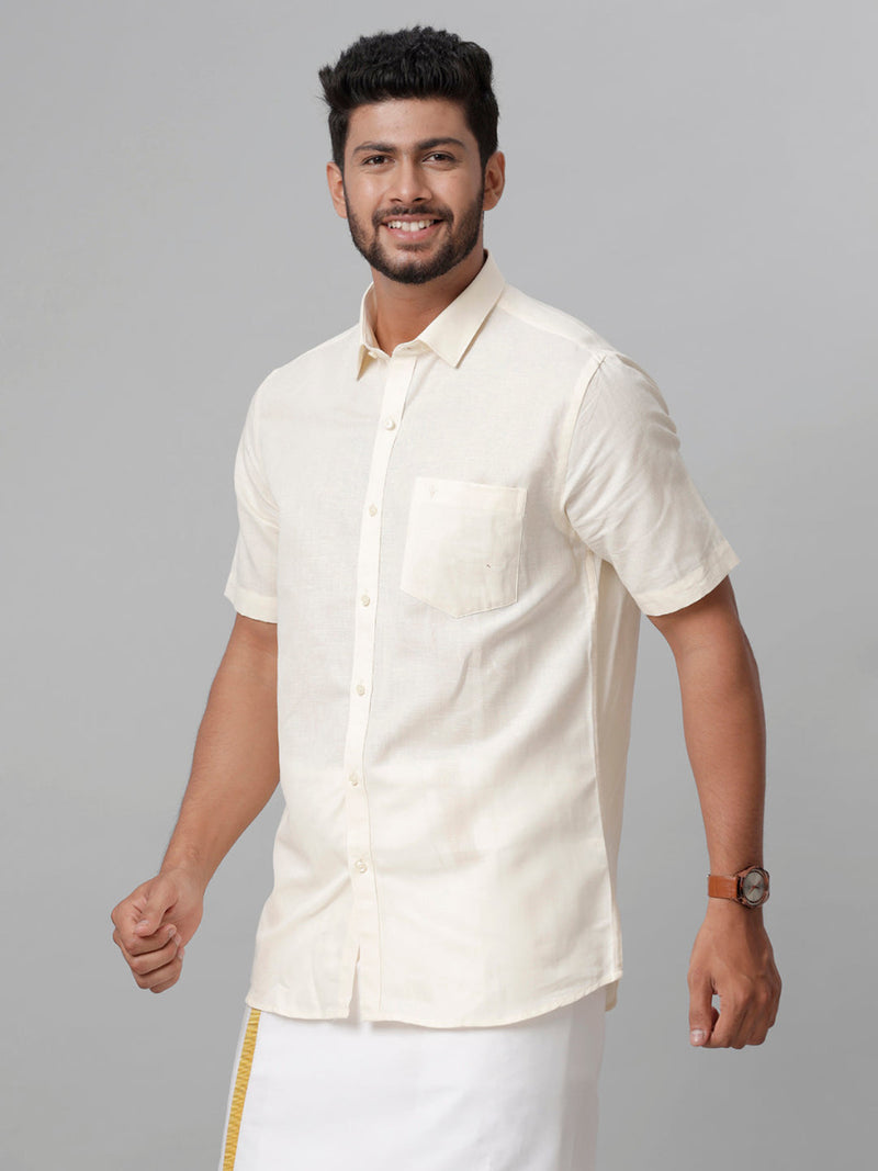 Mens Linen Cotton Formal Cream Half Sleeves Shirt LF12