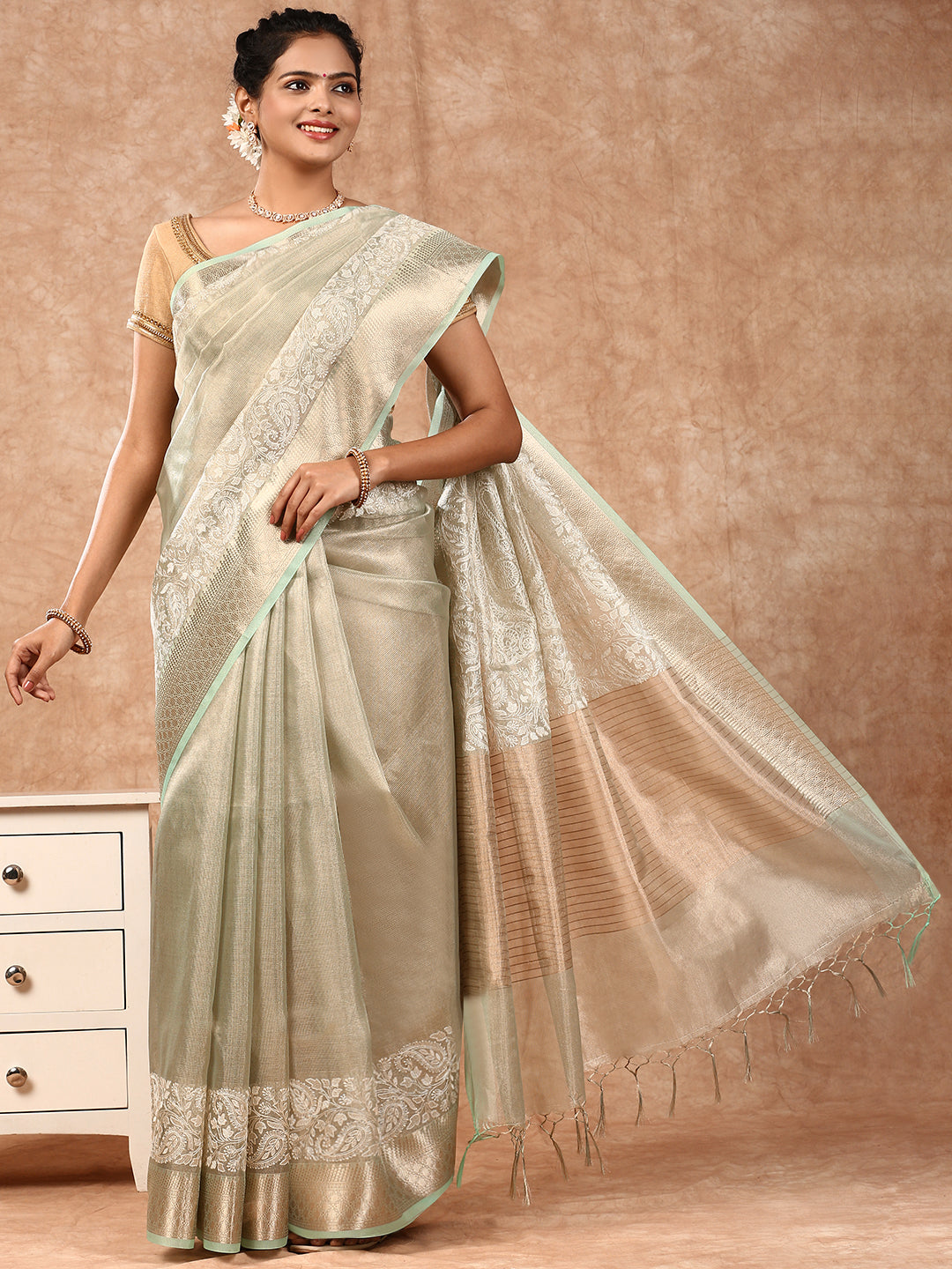 Womens Semi Silk Saree Green SS221