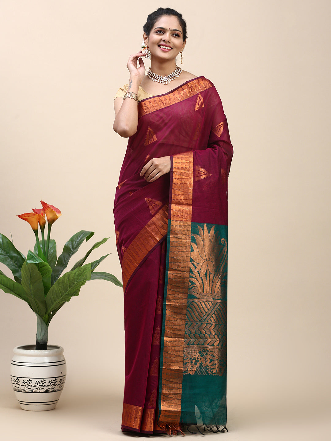 Women Semi Silk Saree Purple SS305