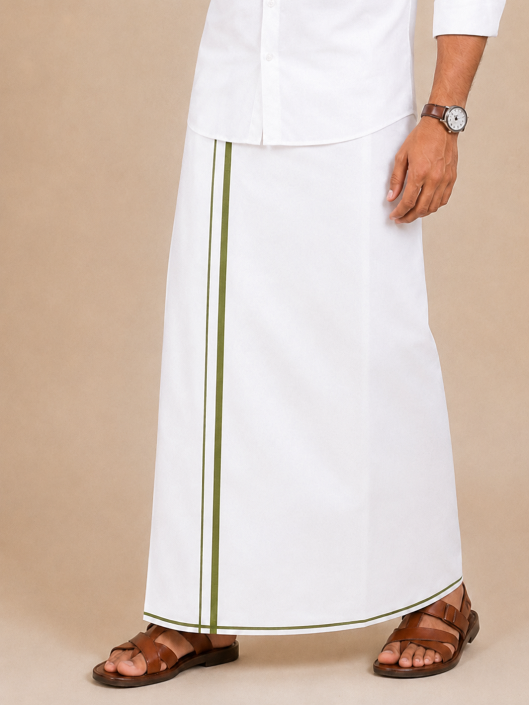 Men 100% Cotton Single Layer Small Border Dhoti Naval NV04
