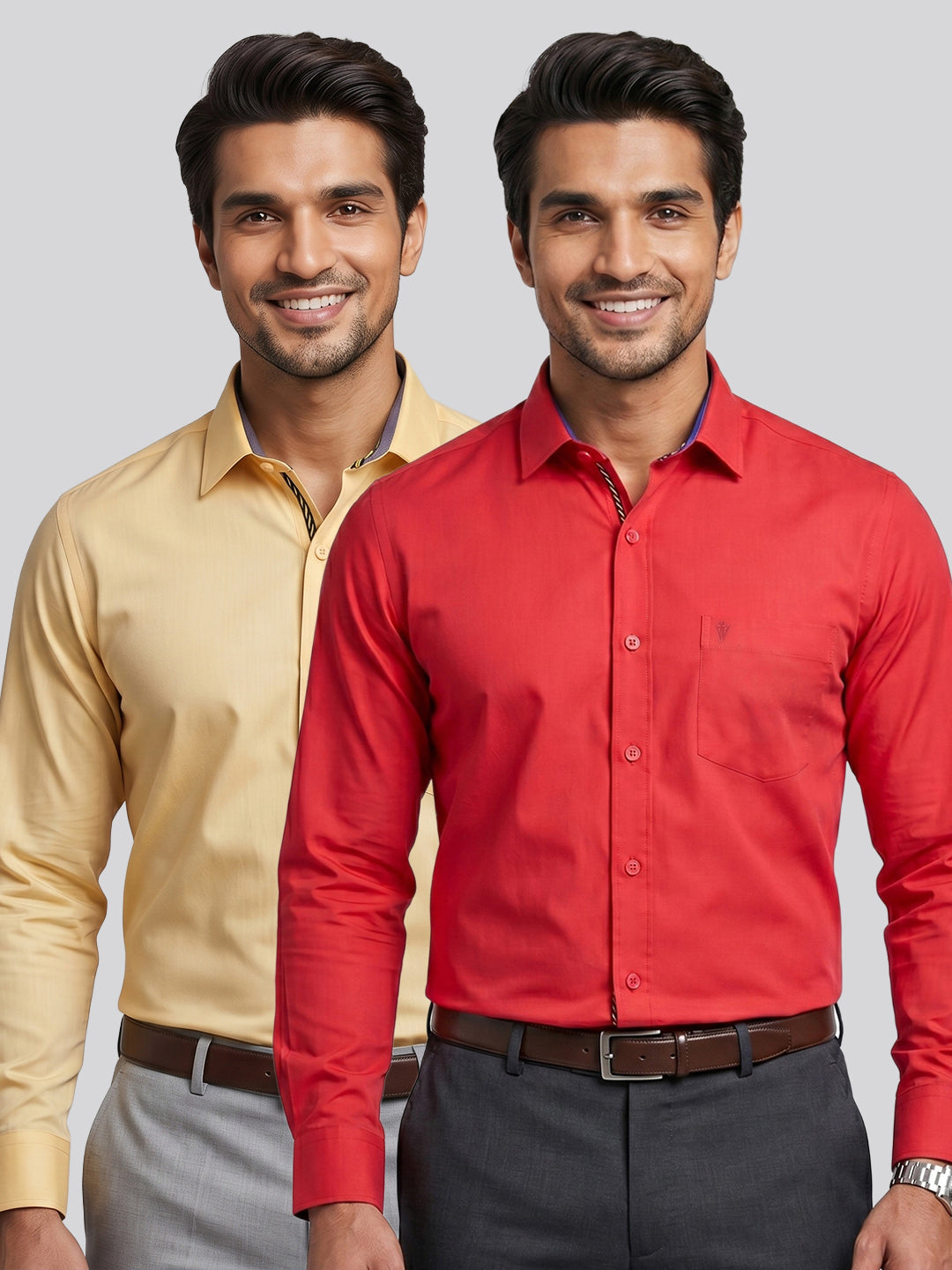 Men's 100% Cotton Smart Fit Red & Yellow Shirts – 2 Piece Combo