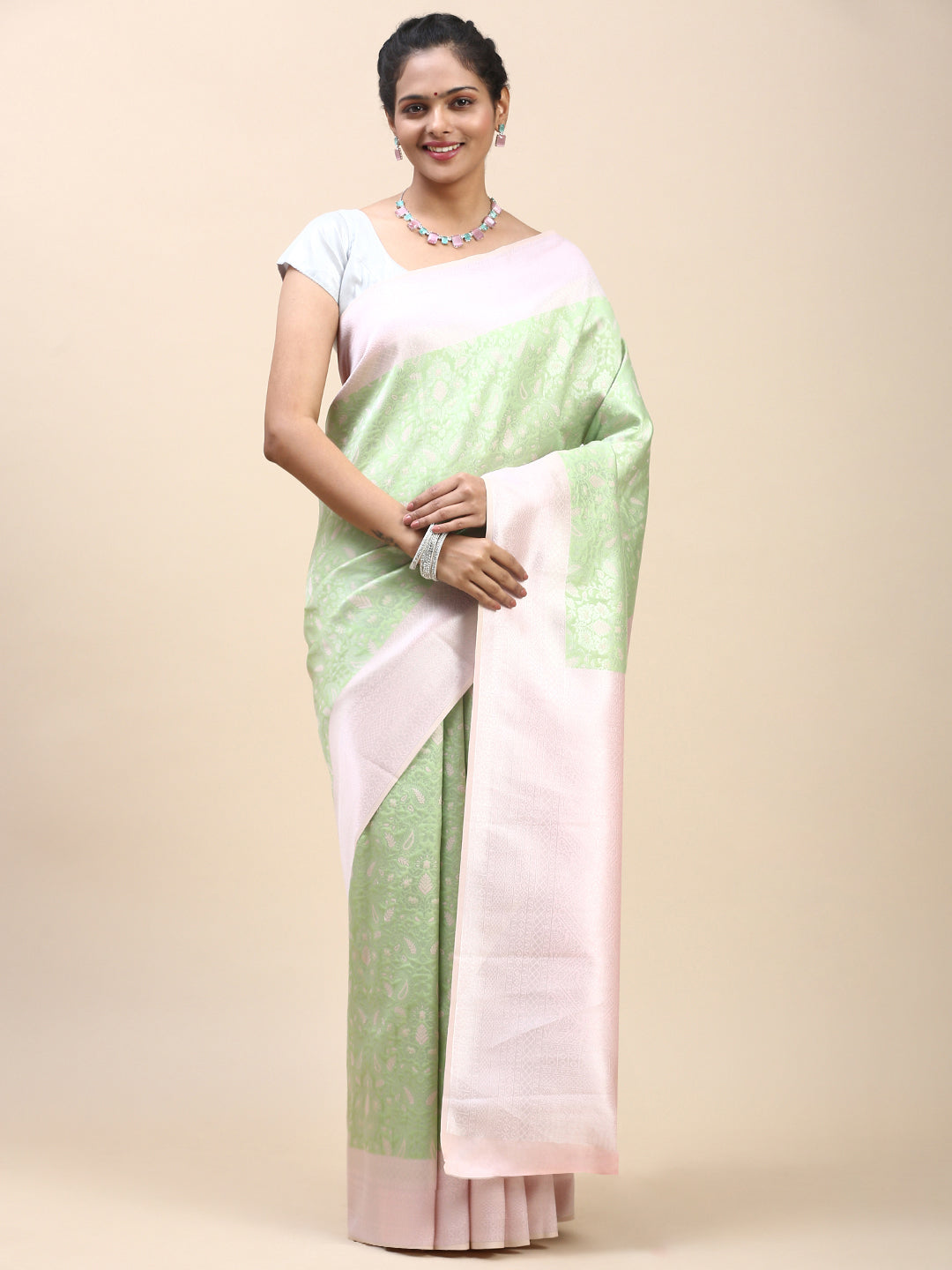 Women Semi Silk Saree Green SS292