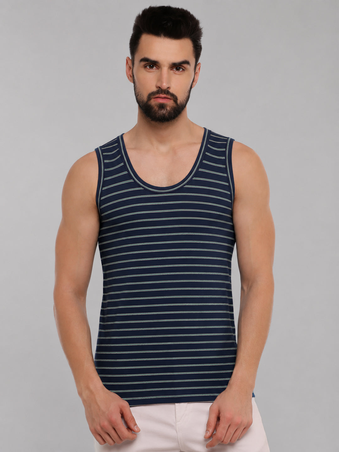 Combed Cotton Assorted Colour Vest RNBS Win Striped (Pack of 2)