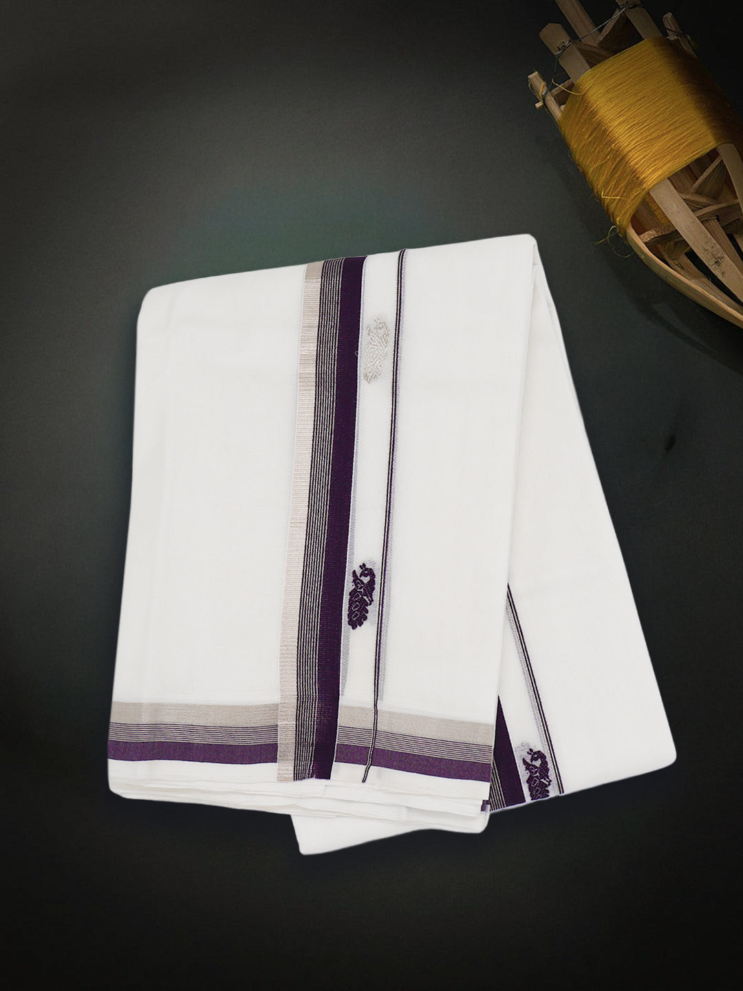 Men Premium Handloom White Dhoti with Fancy Border HLM68