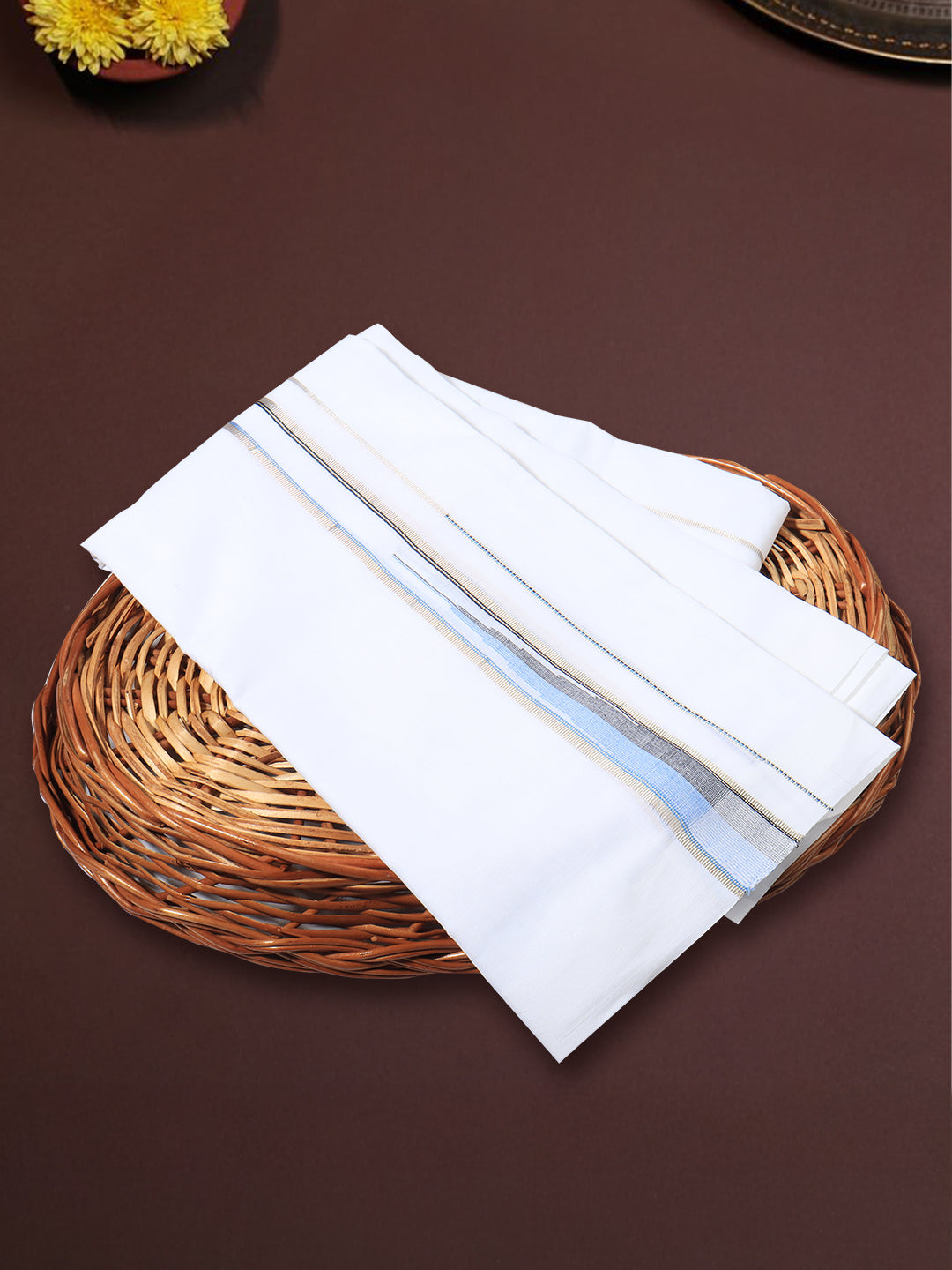 Men 100% Cotton Double Layer White Dhoti with Fancy Jari Border Luxury Club LCFJ03