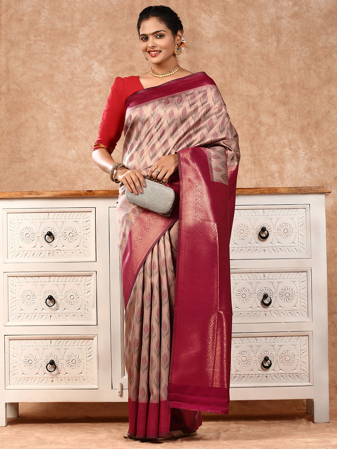 Women Semi Silk Saree Pink SS164