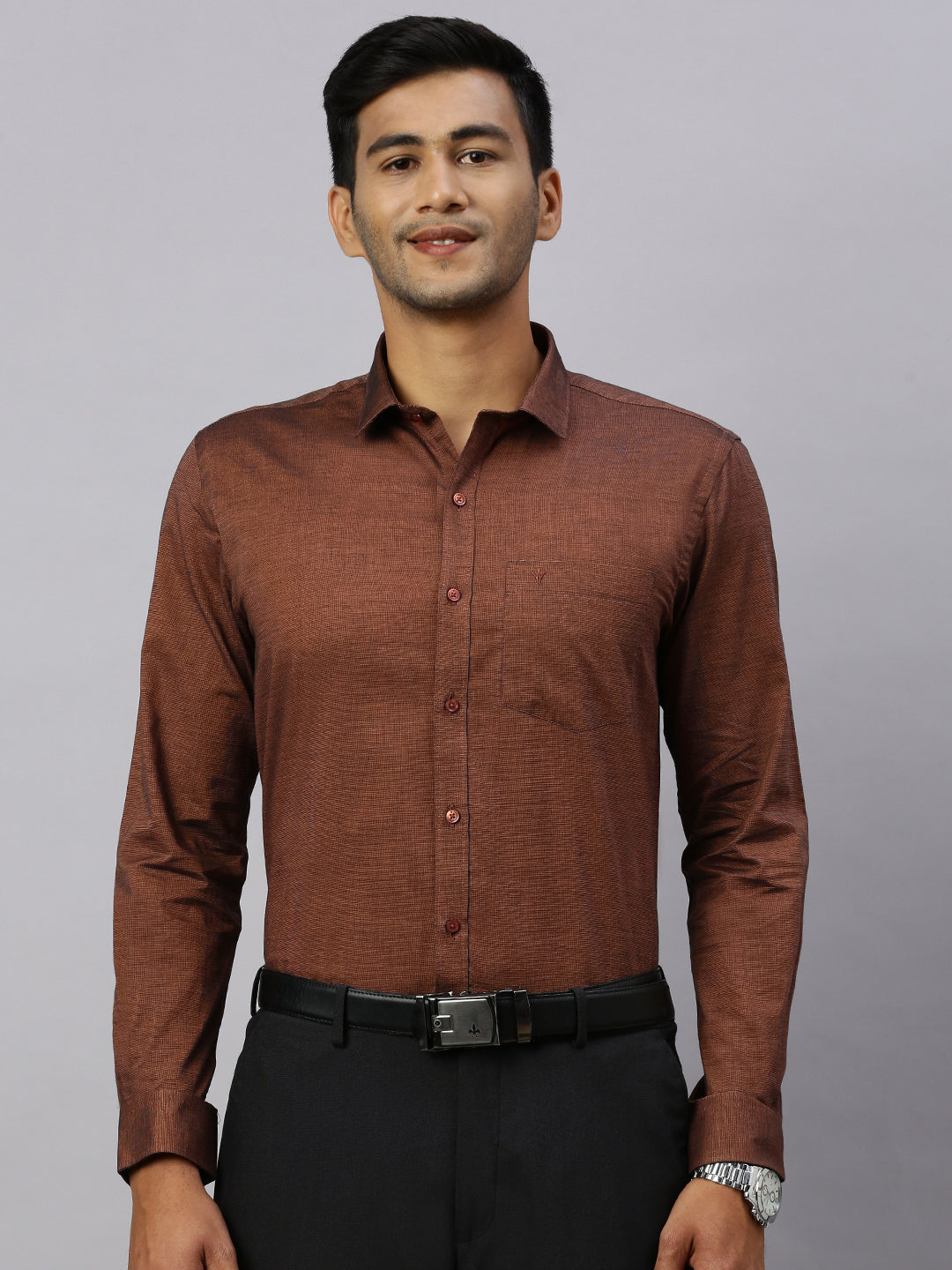 Mens Full Sleeve Smart Fit Louts Brown Classic Shirt