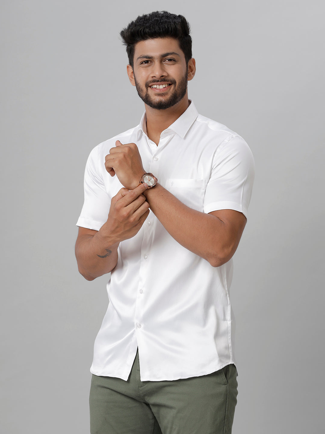 Mens Party Wear White Half Sleeves Shirt