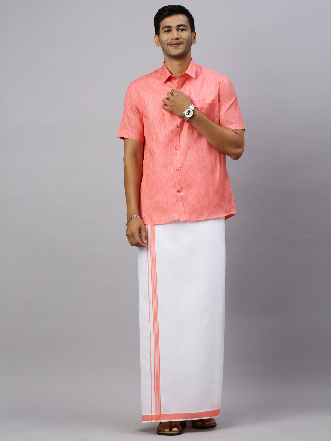 Mens Mandy Matching Border Dhoti & Half Sleeves Shirt Set CV1