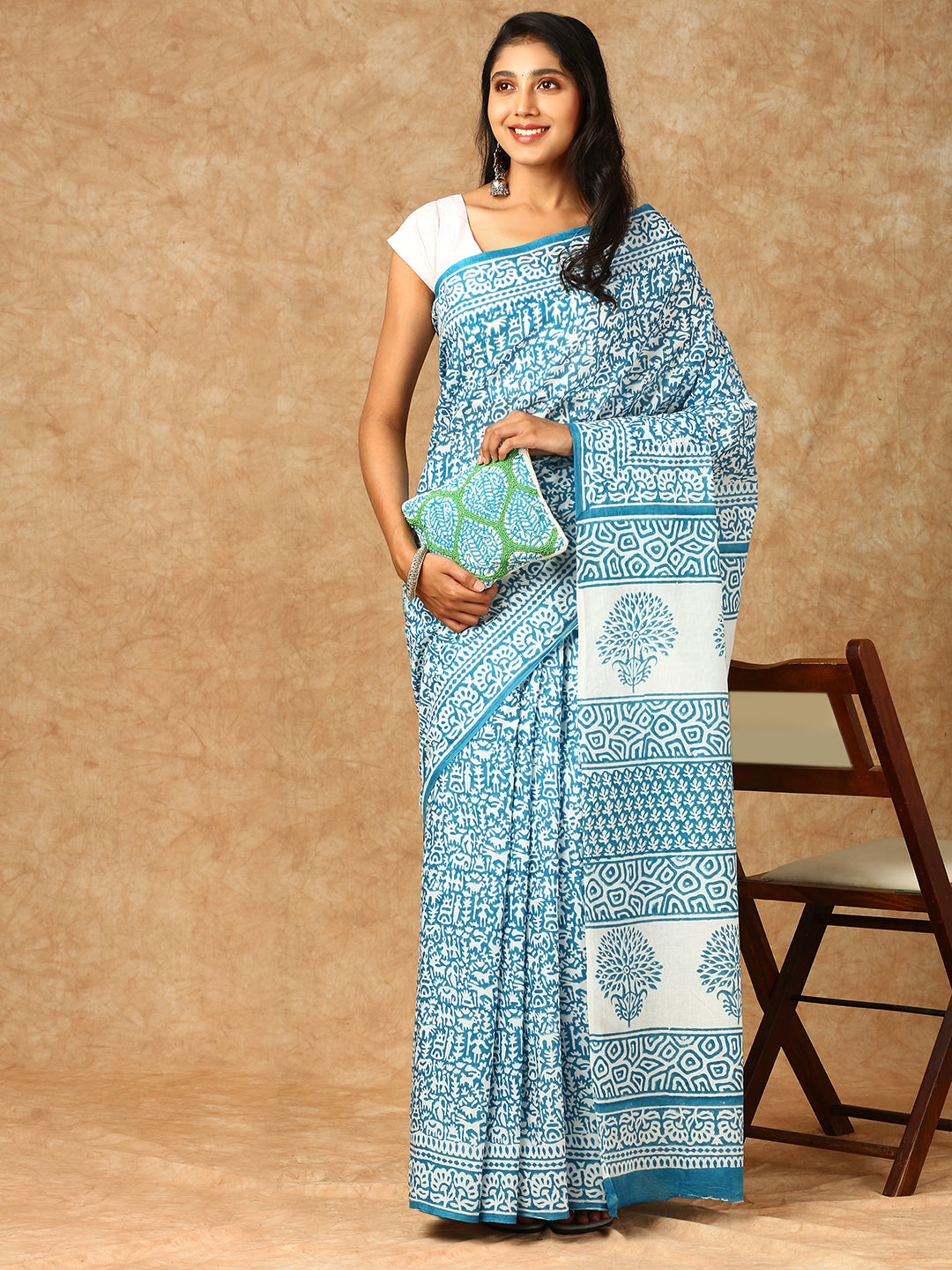 Women Premium Cotton Saree Blue PCS131