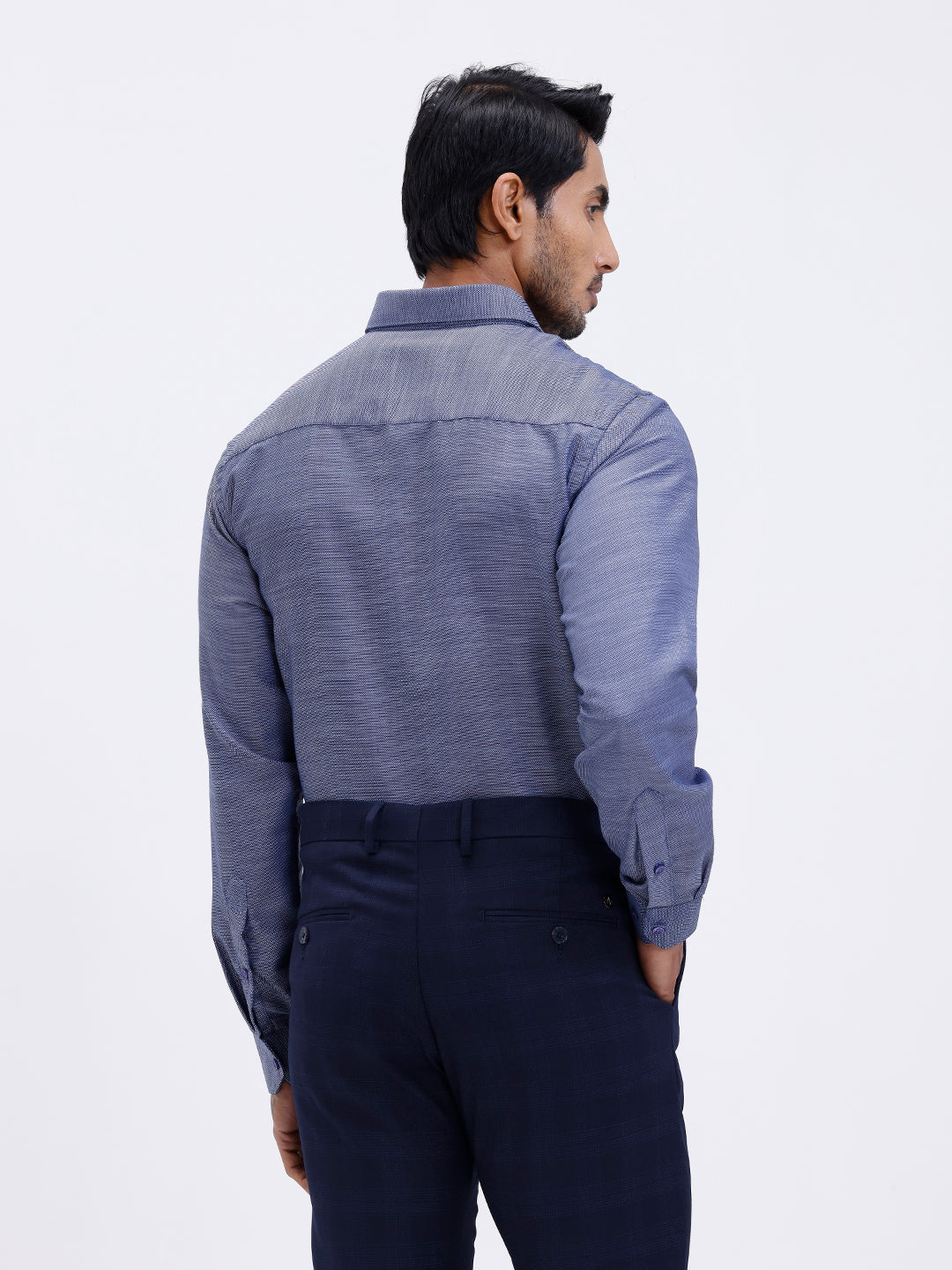 Men Cotton Rich Full Sleeve Shirt Blue Dobby T59 AIT1