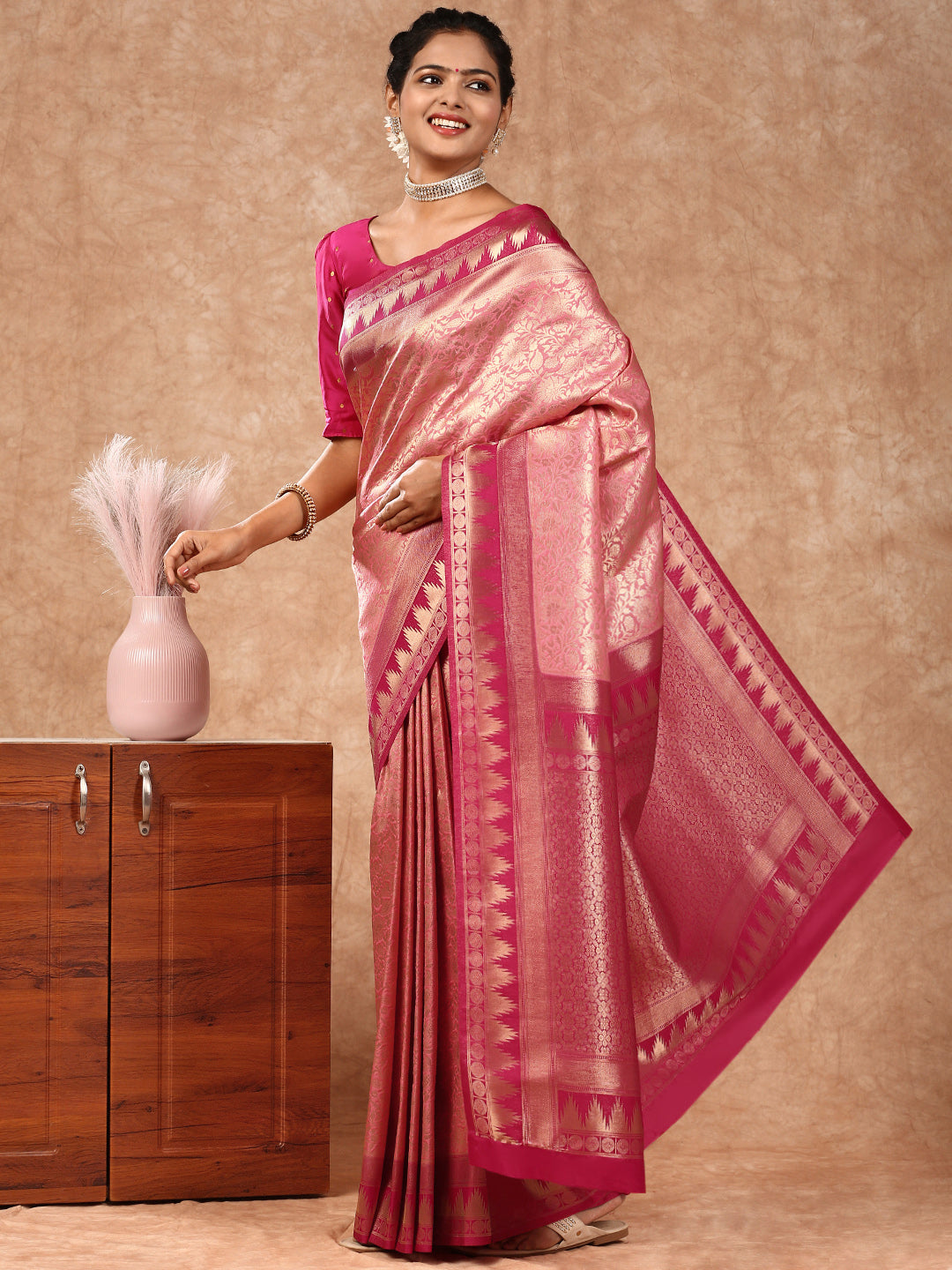 Women Semi Silk Saree Pink SS209