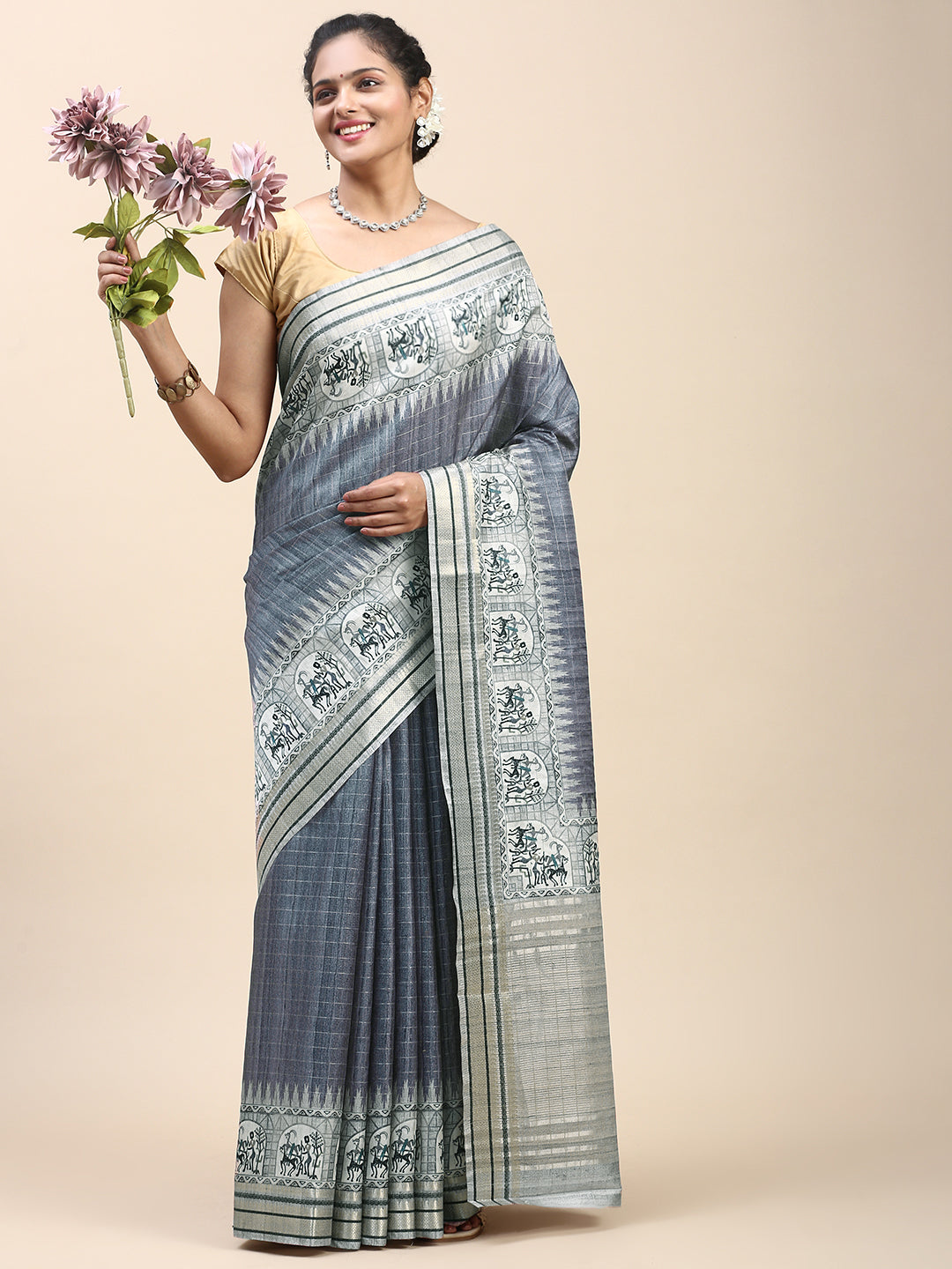 Women Semi Tussar Saree Blue ST194