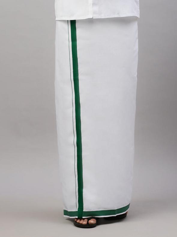 Men White with Green Fancy Border Single Layer Dhoti Winner Spl WS04