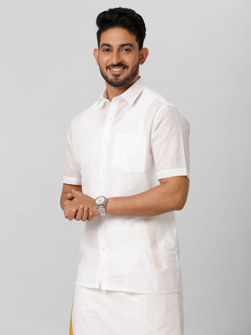 Mens Poly Cotton White Half Sleeves Shirt Minister Plus