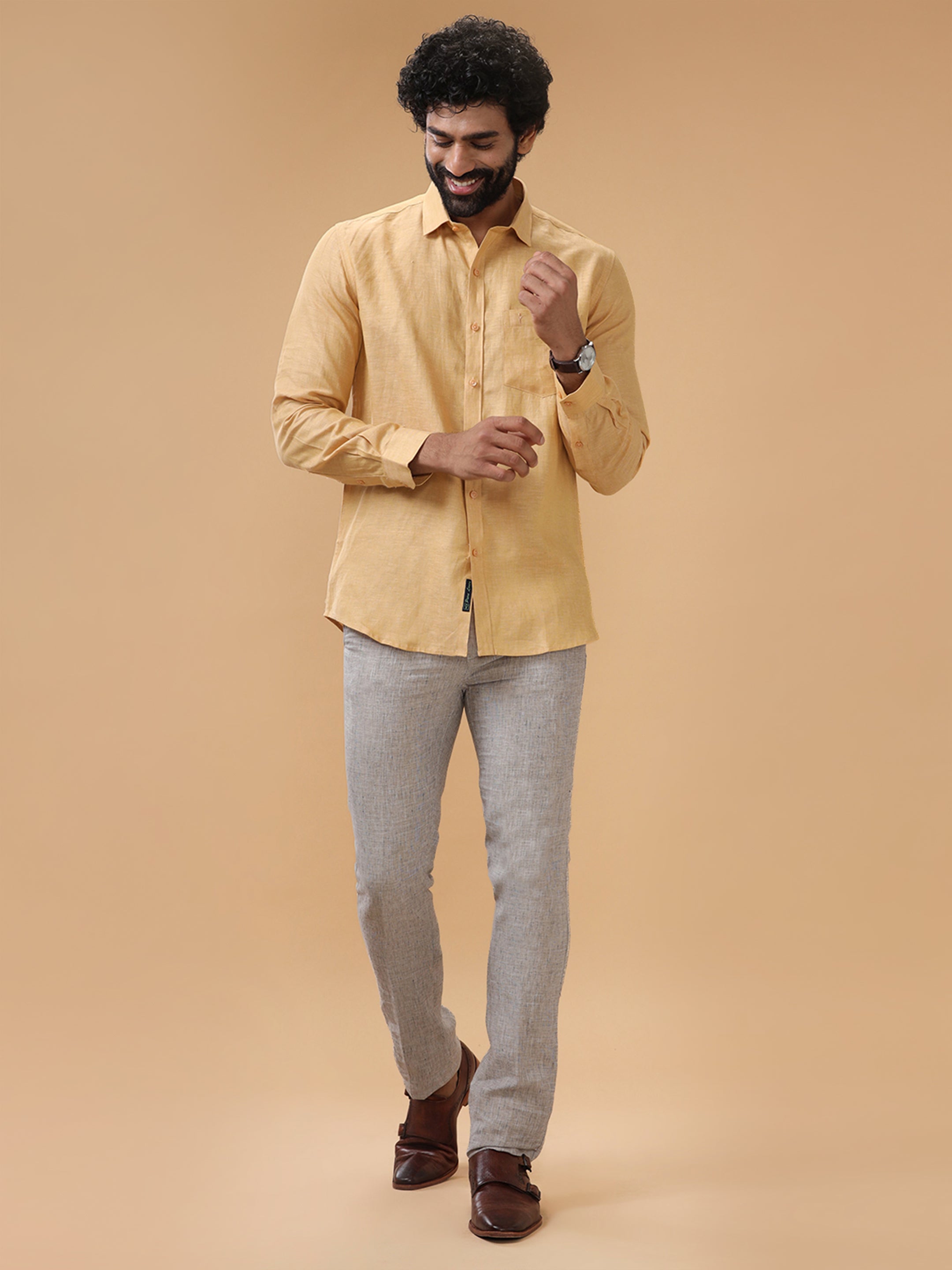 Pure Linen Light Orange Smart Fit Shirt L96