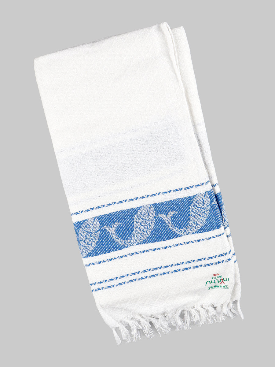 Cotton White Bath Towel Kiwi-Blue