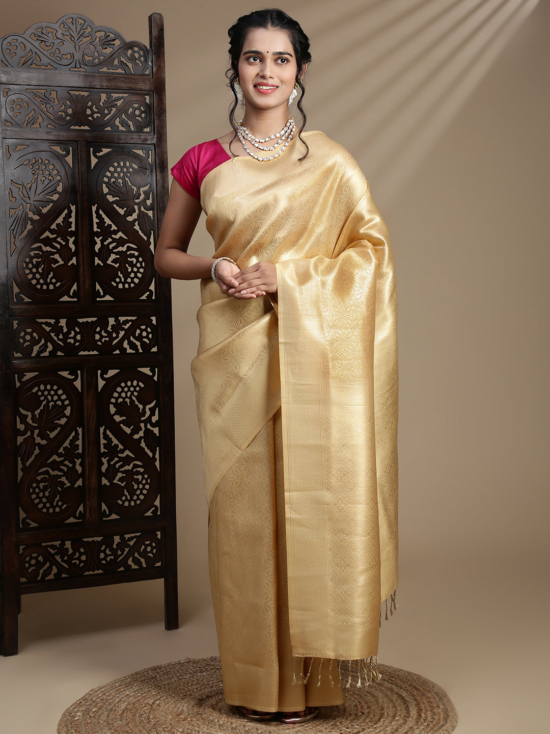 Couple Combo Shirt & Dhoti Set with Saree Gold ASS110