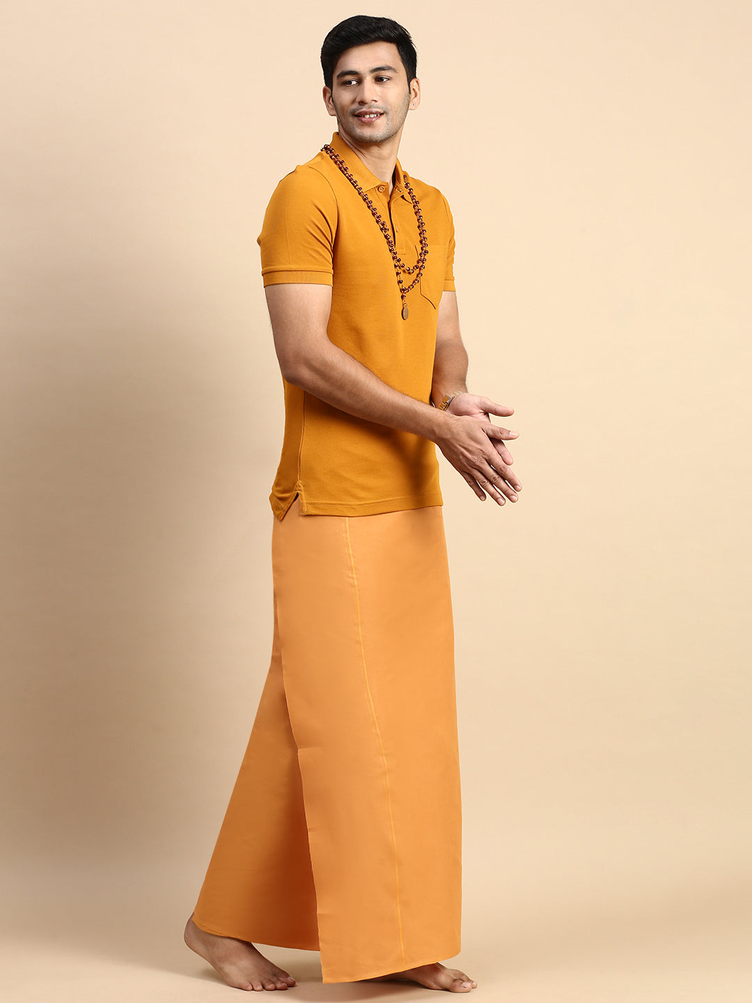 Men Devotional Small Border Dhoti & TShirt Set Kavi EP41