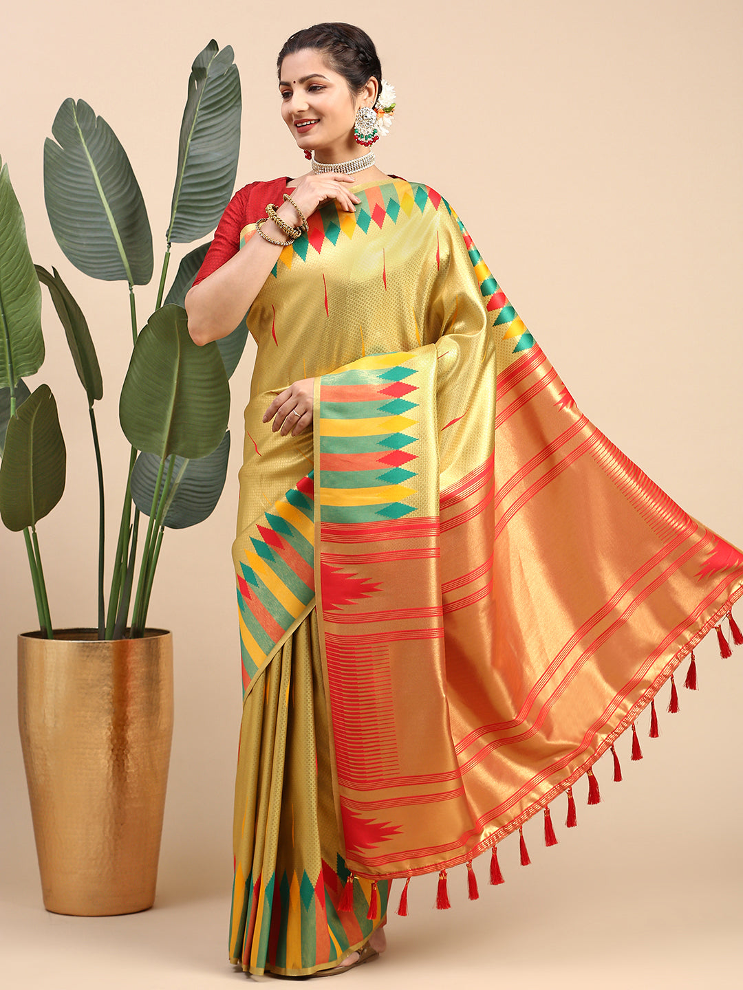 Women Semi Silk Saree Yellow SS251