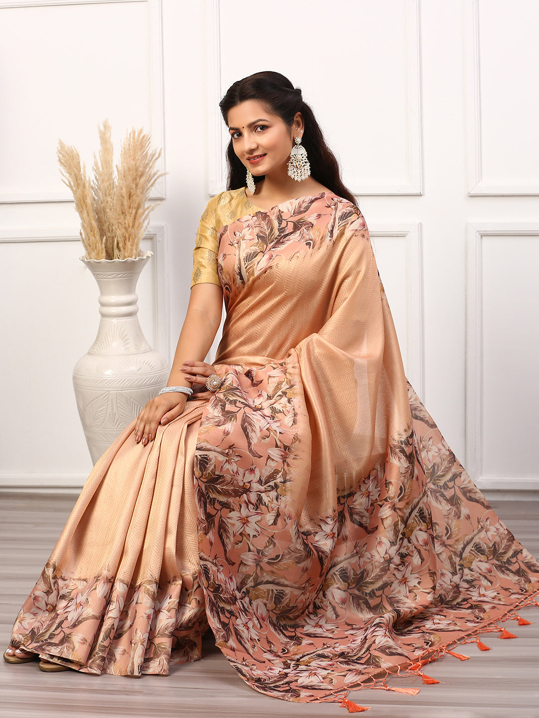 Women Semi Silk Saree Peach SS233