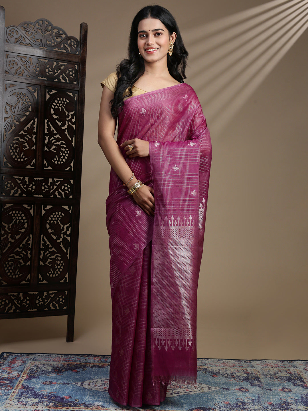 Women Purple Semi Kora Cotton Saree SK125