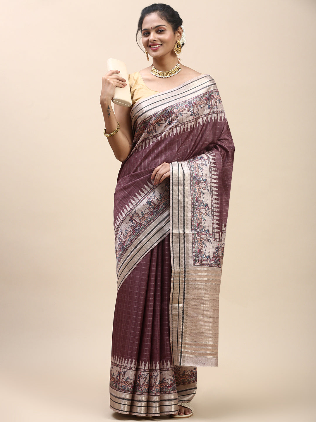 Women Semi Tussar Saree Brown ST198