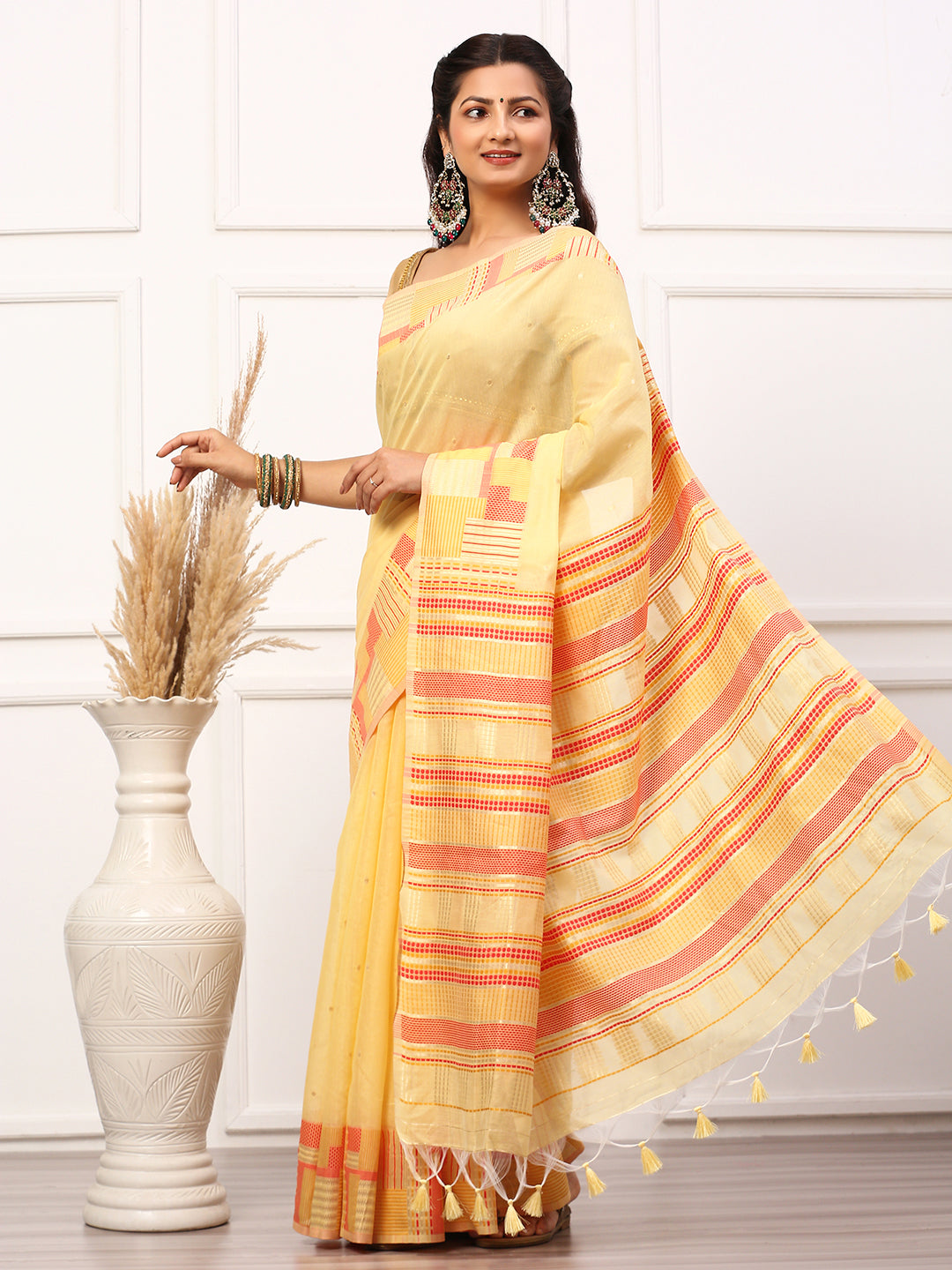 Womens Semi Silk Saree Yellow SS242