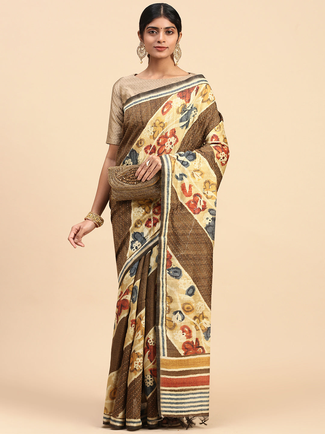 Women Semi Tussar Saree Green ST188