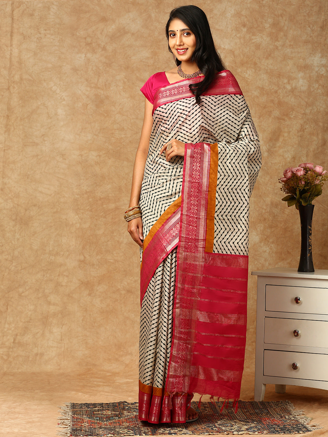 Women Semi Tussar Saree OffWhite ST200