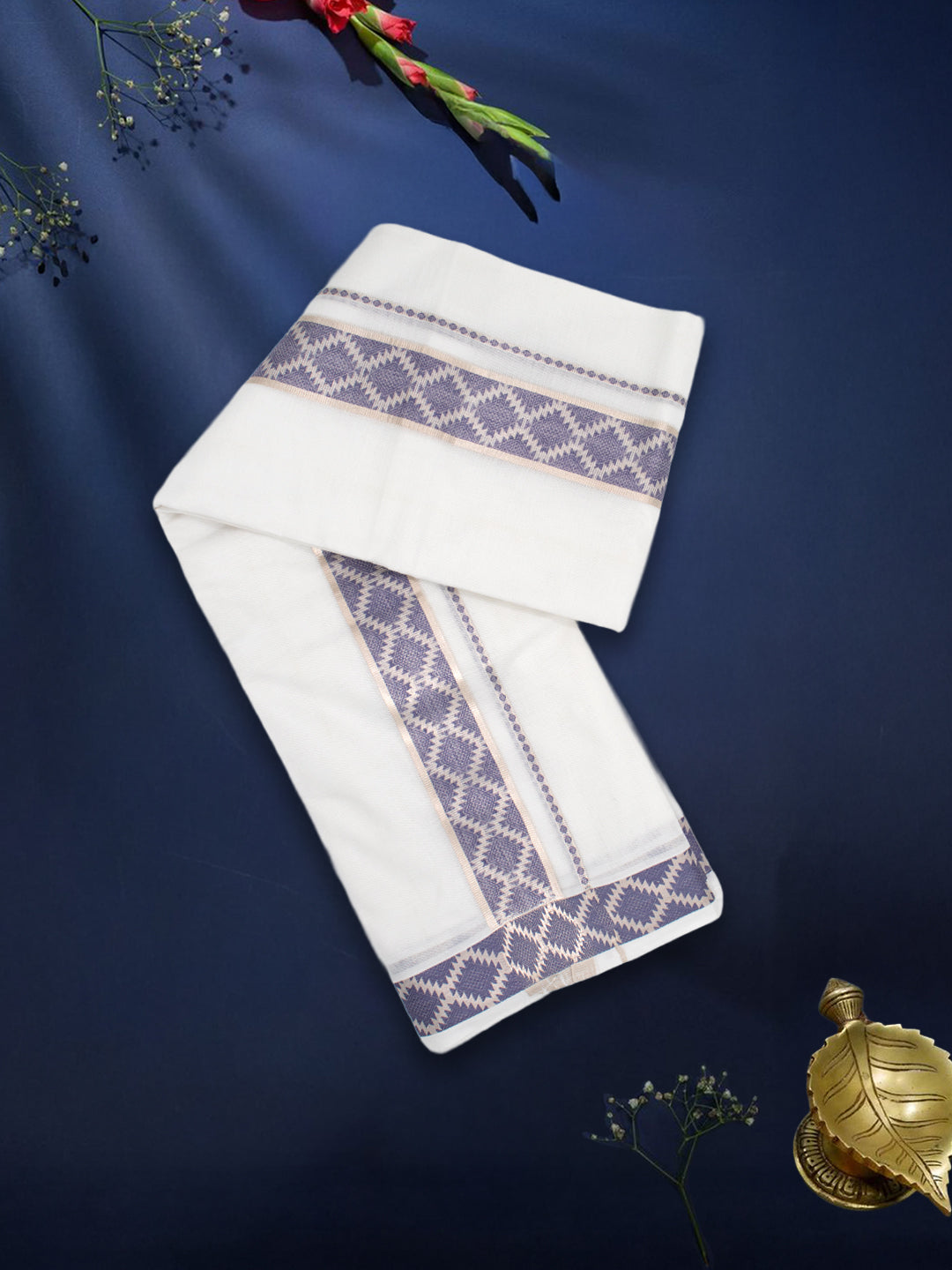 Men Premium Cotton Double Layer White Dhoti with Fancy Jari Border Luxury Club LC15